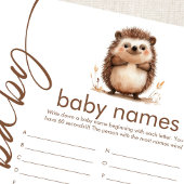 Hedgehog Oh Baby Names Carte de jeu de douche