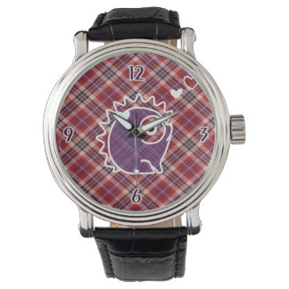 Hedgehog Plaid Paarse Lederen Horloge