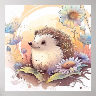 Hedgehog Portret Dierlijke Schilderij Wildlife Out Poster