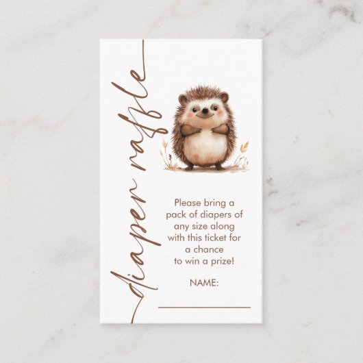 Hedgehog Rotated Script Luier Raffle Baby shower Informatiekaartje (Voorkant)