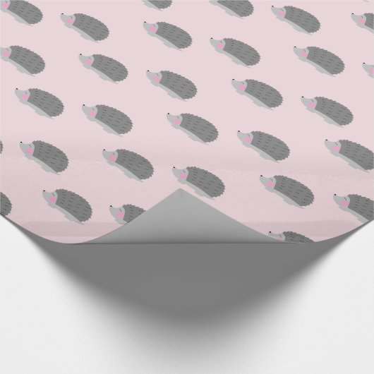 Hedgehog Roze en Grijs Verpakkingsdocument Cadeaupapier (Hoek)