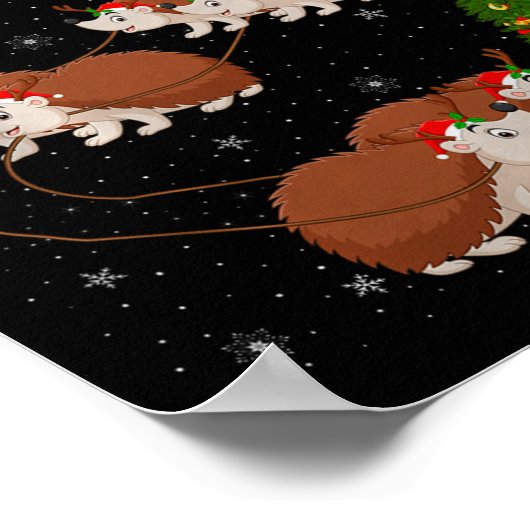 Hedgehog Santa Sleigh Flying Funny Magical Christm Poster (Hoek)