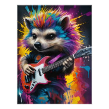 Hedgehog speelt gitaar, rock graffiti