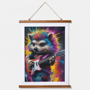 Hedgehog speelt gitaar, rock graffiti hangend wandkleed