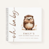 Hedgehog Tourbé Script Oh Baby shower Livre d'invi (Devant)