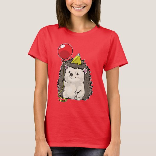 Hedgehog Verjaardagsballon T-shirt (Voorkant)