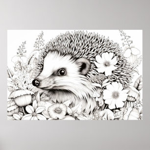Hedgehog Vreedzame Natuur Prairie Schetstekening Poster