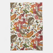 Hedgehogs and autumn forest flora on ivory theedoek (Verticaal)