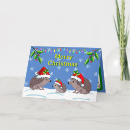 Hedgehogs and child Christmas  Card Kaart