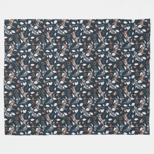 Hedgerow Vines Romping Rabbits Fleece Deken (Voorkant (Horizontaal))