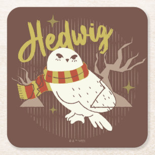 Hedwig Whimsical Bos Tekening Vierkante Kartonnen Onderzetter