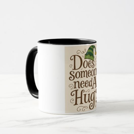"Heeft iemand een knuffel nodig" Elf Combo Mok (Voorkant links)