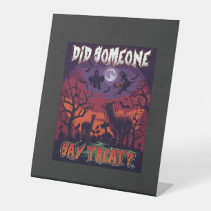 Heeft iemand gezegd behandelen Halloween Alpaca He Reclamebord Met Voetstuk