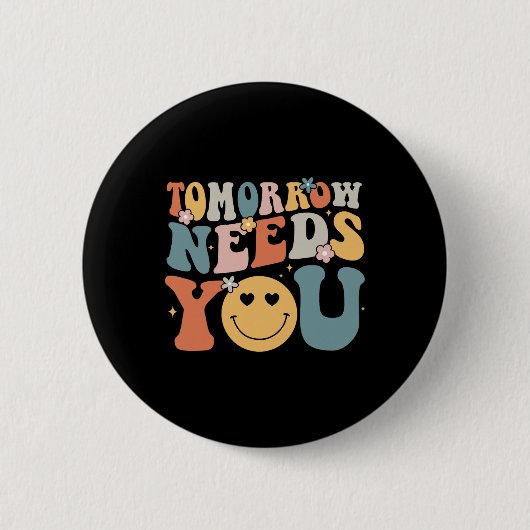 Heeft u mentale gezondheid bewustzijn Groovy Retro Ronde Button 5,7 Cm (Voorkant)