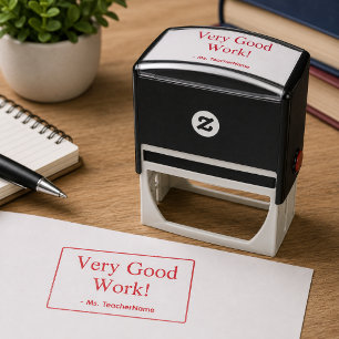 "Heel Goed Werk!" + Aangepaste naam instructeur Ze Zelfinktende Stempel