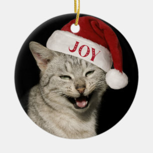 Heel grappig Kerstman Kat Lach Foto Kerstmis Keramisch Ornament