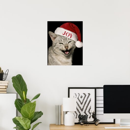 Heel grappig Kerstman Kat Lach Foto Kerstmis Poster (Thuiskantoor)