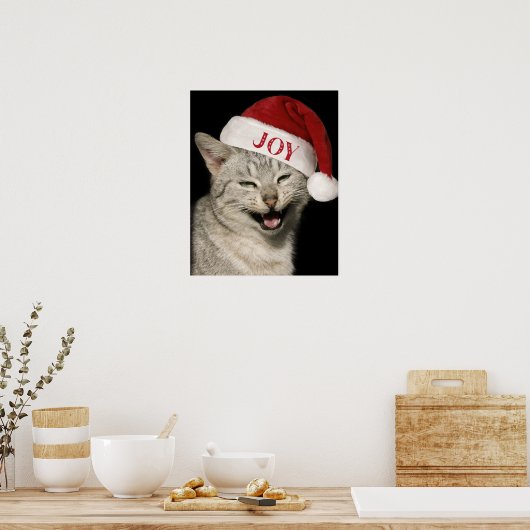 Heel grappig Kerstman Kat Lach Foto Kerstmis Poster (Keuken)
