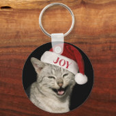 Heel grappig Kerstman Kat Lach Foto Kerstmis Sleutelhanger (Voorkant)
