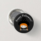 Heel lief heksje met hoed & sterren ronde button 3,2 cm (Voorkant /achterkant)