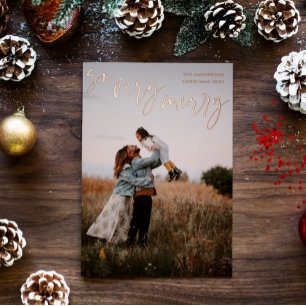 Heel prettige moderne kalligrafie Foto Gold Folie Feestdagenkaart