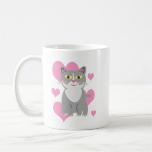 Heel Schattige Grijze Kat Liefde Kunst Fun Cartoon Koffiemok