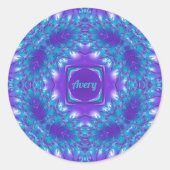 HEEL ~ WOW 3D! Aqua, Paars en wit ~ Ronde Sticker (Voorkant)