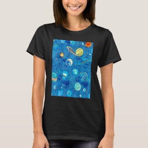 Heelal van planeten verspreid over de nacht t-shirt