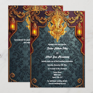 Heer Ganesh blauw gouden luxueuze Indiase bruiloft Kaart