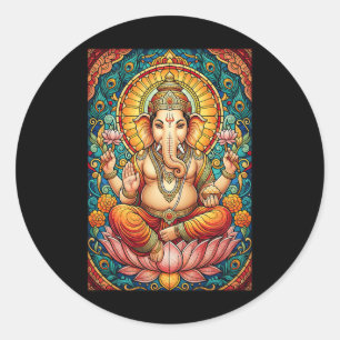 Heer Ganesha Gebrandschilderd Hindoe God Hinduïsme Ronde Sticker