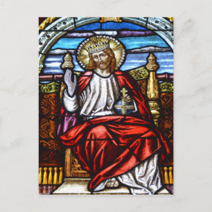 Heer Jezus op de troon gekleurd glas Briefkaart