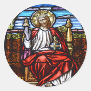 Heer Jezus op de troon gekleurd glas Ronde Sticker