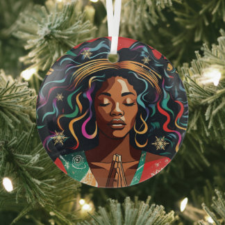 Heer zegene en hou je kerst zwart vrouw glas ornament