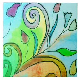 Heerlijk Abstract bloemig digitaal schilderij Tegeltje