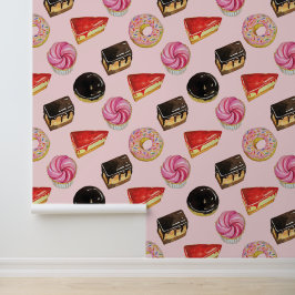 Heerlijk Cake Donut Dessert Voedselpatroon Behang