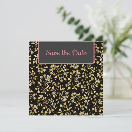 Heerlijk Goud Bloemen Save The Date (Staand voorkant)