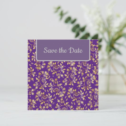 Heerlijk Goud Bloemen Save The Date (Staand voorkant)