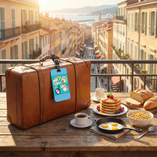 Heerlijk ontbijt pannenkoeken eieren koffie bagagelabel