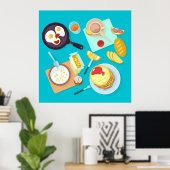 Heerlijk ontbijt pannenkoeken eieren koffie poster (Thuiskantoor)