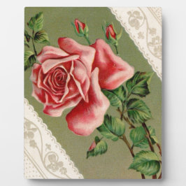 Heerlijk  Roze Roos & Kant Plaque Fotoplaat