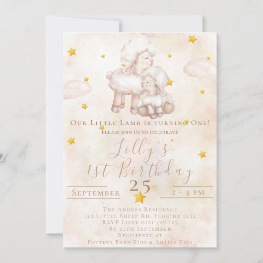 Heerlijk Schaap roze wolk stof sterren 1e Verjaard Kaart (Voorkant)