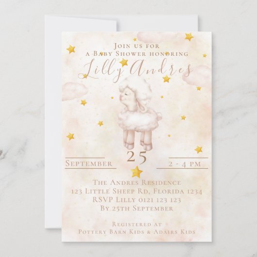 Heerlijk Schaap roze wolk stofsterren Baby shower Kaart (Voorkant)
