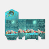 HEERLIJKE CUPCAKES BLAUWGROEN DAMASK BLUE GEM MONO BEDANKDOOSJES (Uitgevouwen)