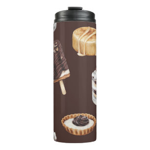 Heerlijke desserts: voedsel schets patroon thermosbeker