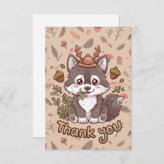 Heerlijke grillige wolf bedankkaart (Voorkant / Achterkant)