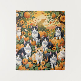 Heerlijke katten en pompoenen in de Herfst Wandkleed