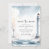 Heerlijke Oceanic Elegance Lighthouse bruiloft Save The Date (Voorkant)