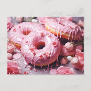 Heerlijke roze donut met suikerglazuur, top uitzic briefkaart