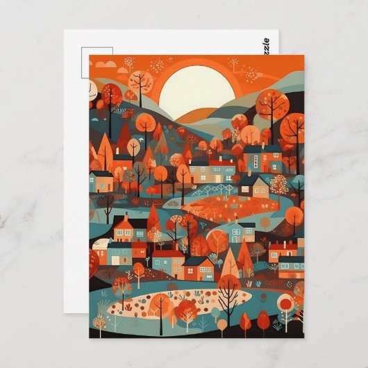 Heerlijke Scandi Village Art Briefkaart (Voorkant / Achterkant)