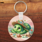 Heerlijke schildpad Basking op het strand Sleutelhanger (Voorkant)